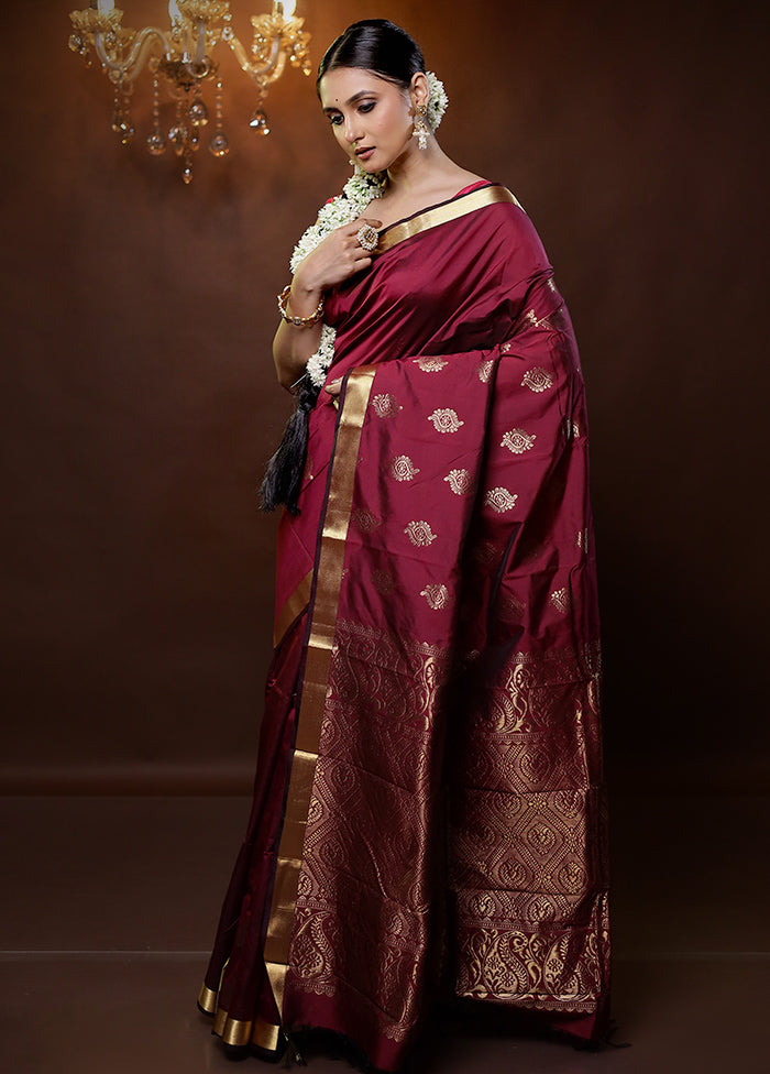 Maroon Kanjivaram Silk Saree With Blouse Piece