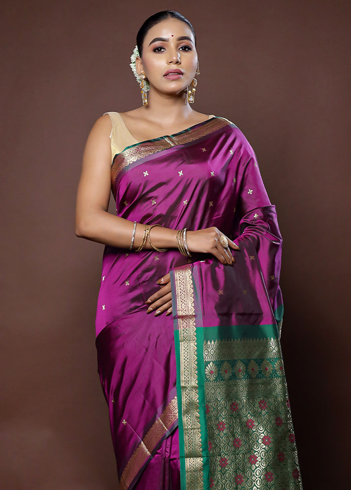 Purple Kanjivaram Silk Saree With Blouse Piece