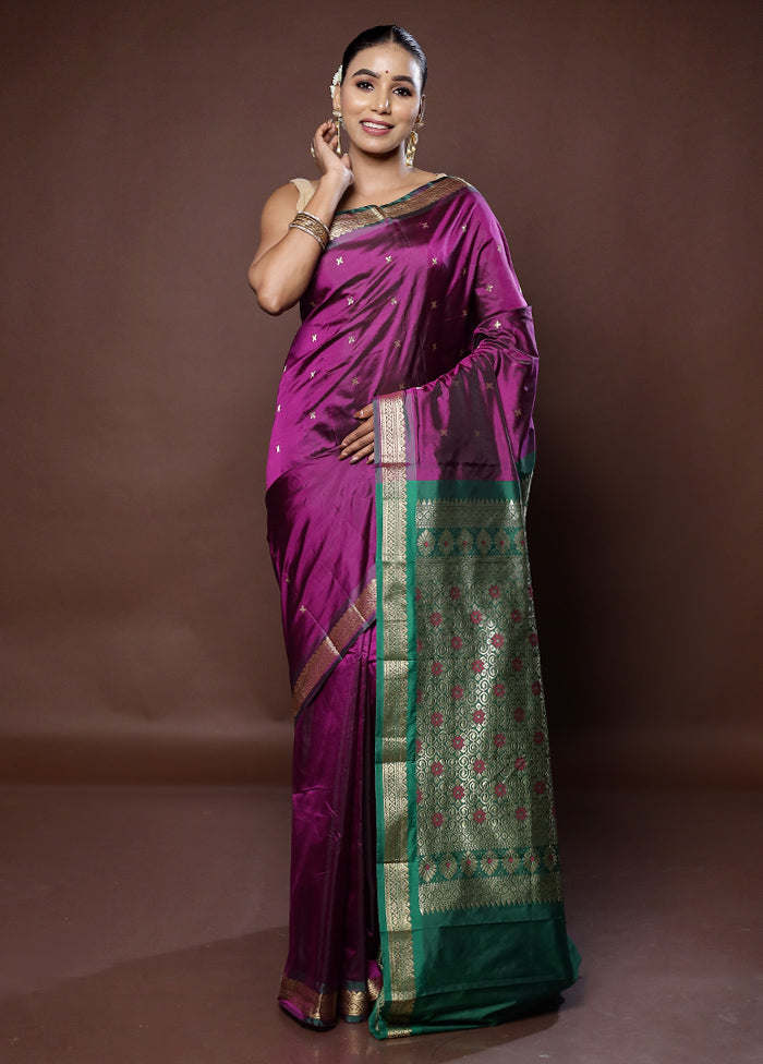 Purple Kanjivaram Silk Saree With Blouse Piece