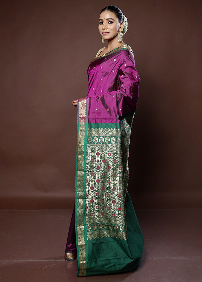 Purple Kanjivaram Silk Saree With Blouse Piece