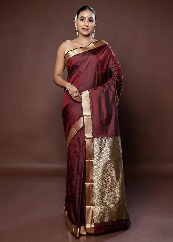 Maroon Kanjivaram Silk Saree With Blouse Piece