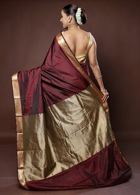 Maroon Kanjivaram Silk Saree With Blouse Piece