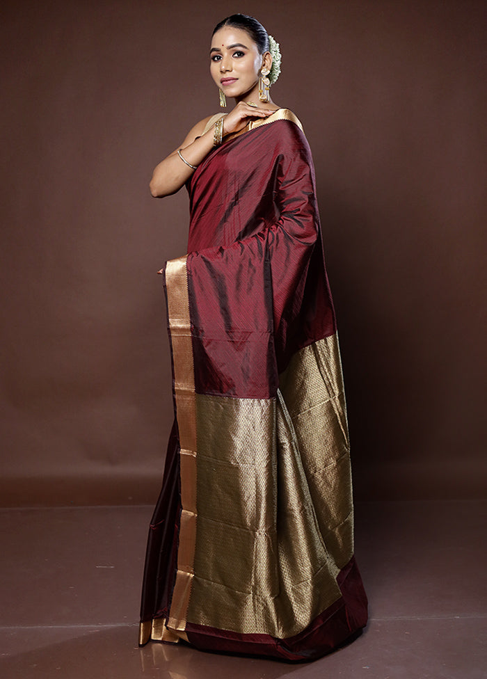 Maroon Kanjivaram Silk Saree With Blouse Piece