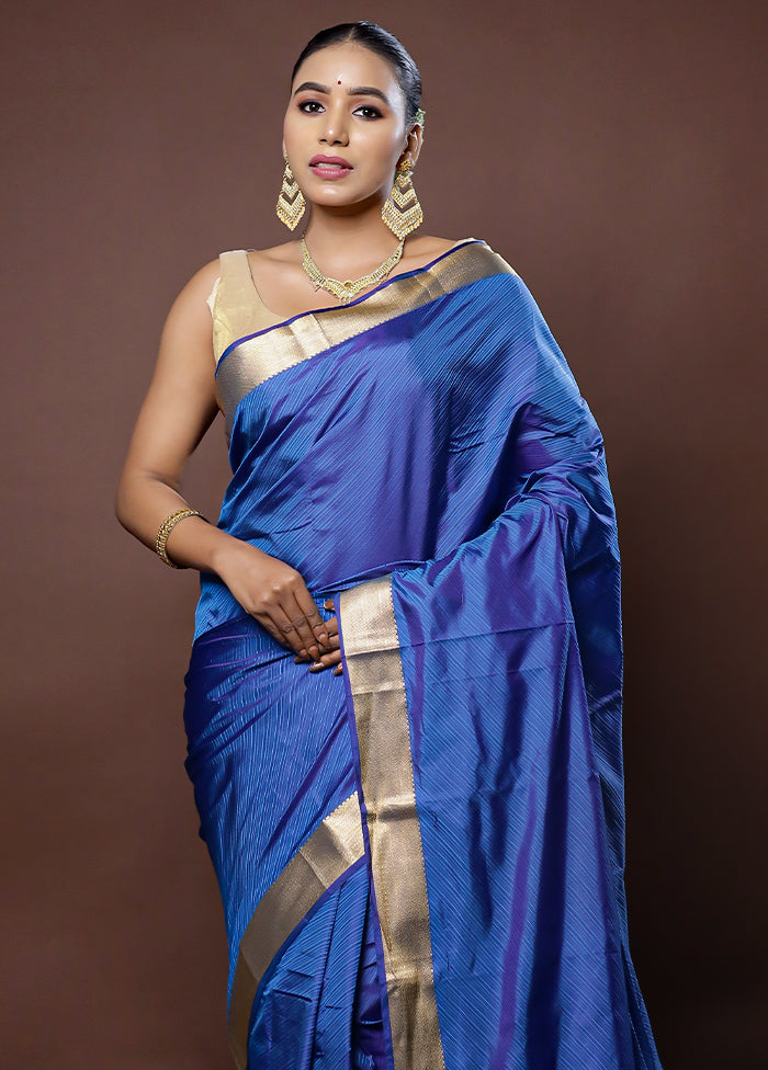 Blue Kanjivaram Silk Saree With Blouse Piece