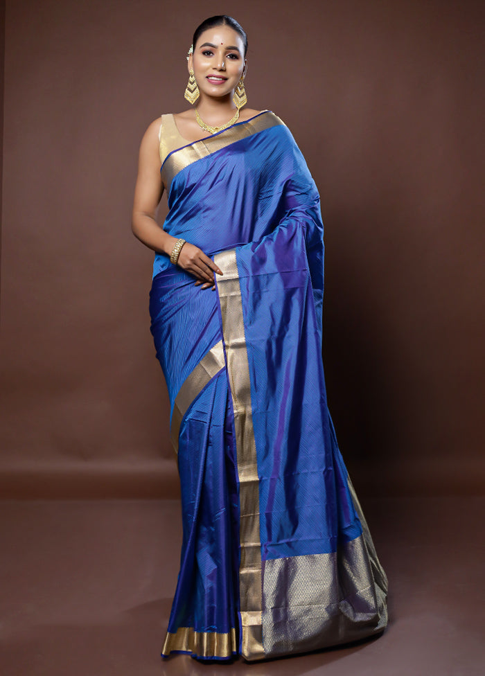 Blue Kanjivaram Silk Saree With Blouse Piece