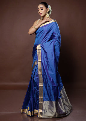 Blue Kanjivaram Silk Saree With Blouse Piece