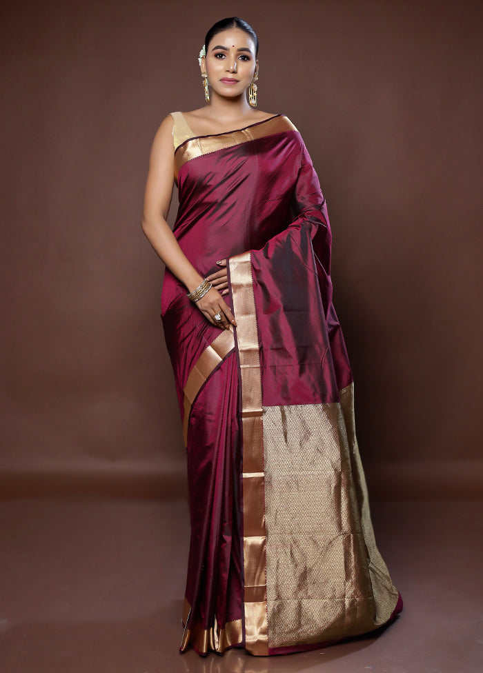 Purple Kanjivaram Silk Saree With Blouse Piece