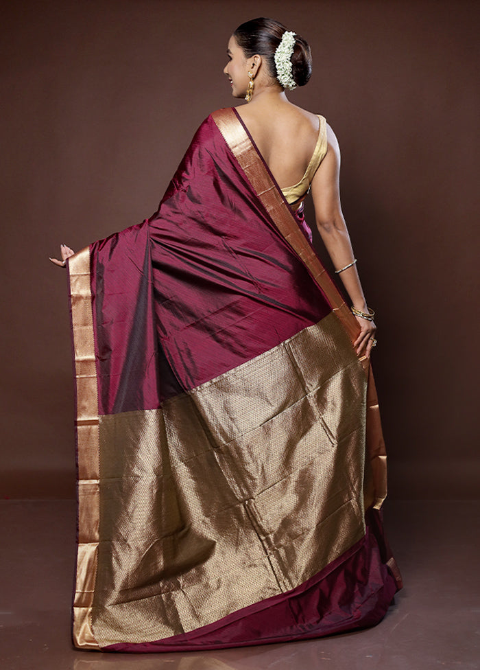 Purple Kanjivaram Silk Saree With Blouse Piece