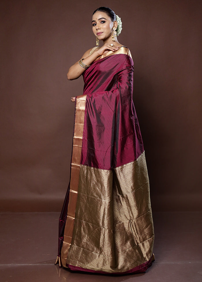 Purple Kanjivaram Silk Saree With Blouse Piece