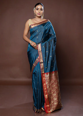 Blue Kanjivaram Silk Saree With Blouse Piece