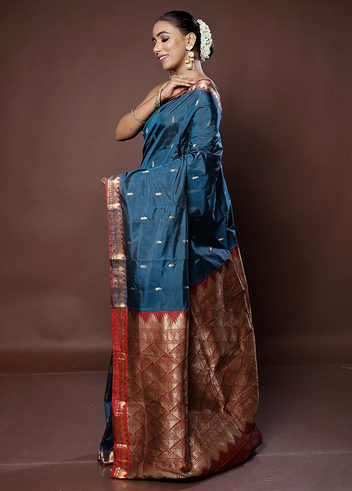 Blue Kanjivaram Silk Saree With Blouse Piece