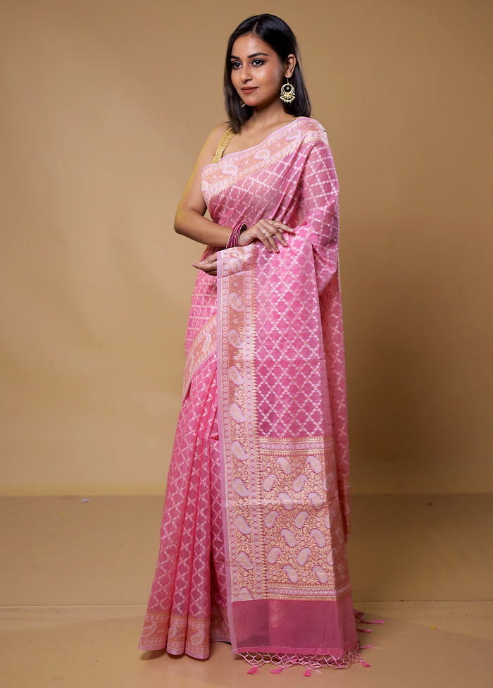 Pink Kora Silk Saree With Blouse Piece