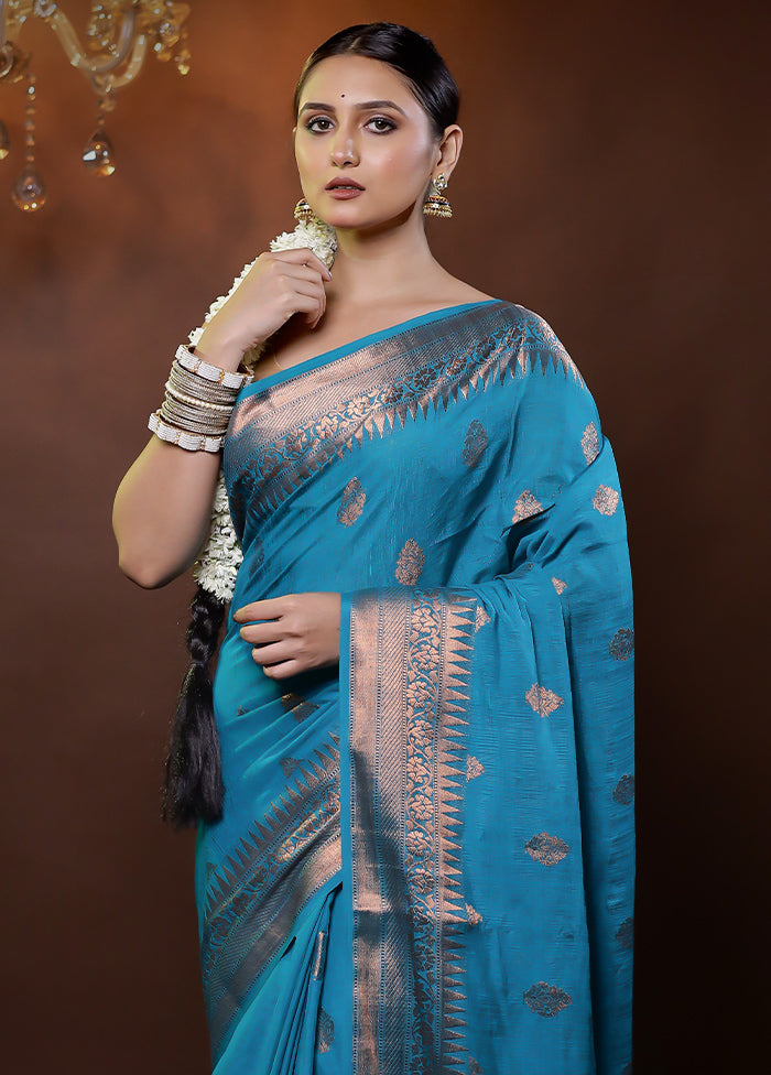 Green Dupion Silk Saree With Blouse Piece