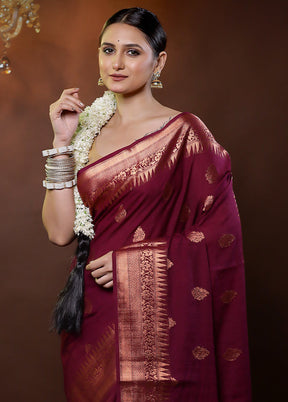 Purple Dupion Silk Saree With Blouse Piece