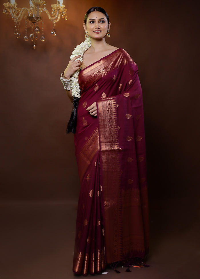 Purple Dupion Silk Saree With Blouse Piece