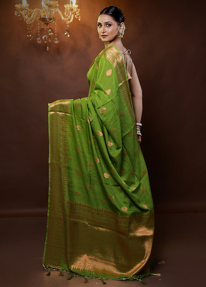 Green Dupion Silk Saree With Blouse Piece