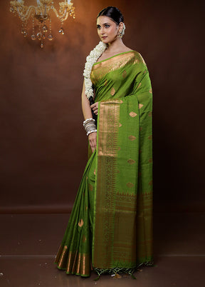 Green Dupion Silk Saree With Blouse Piece