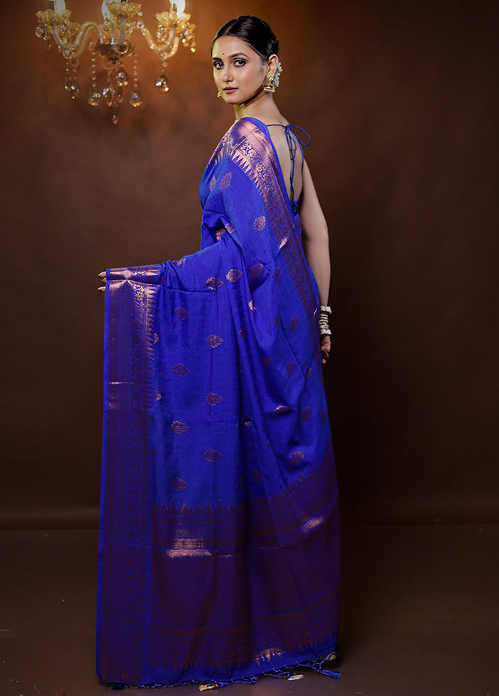 Blue Dupion Silk Saree With Blouse Piece