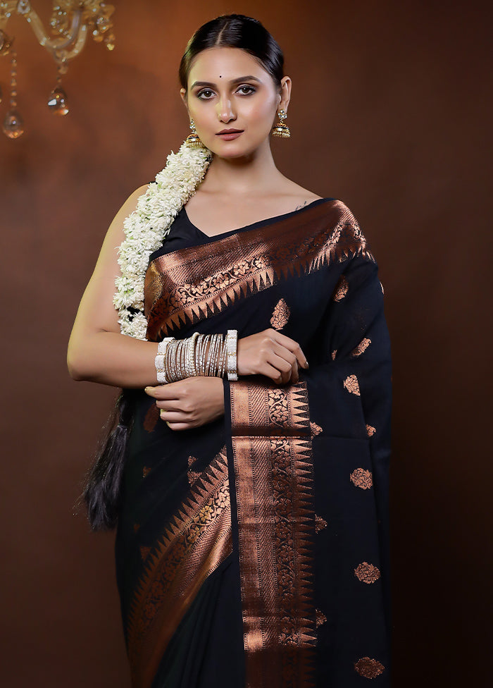 Black Dupion Silk Saree With Blouse Piece