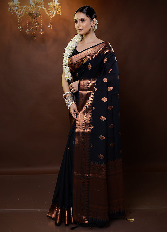 Black Dupion Silk Saree With Blouse Piece