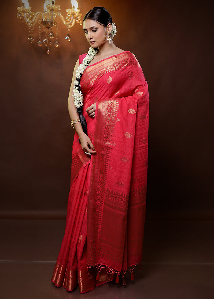 Pink Dupion Silk Saree With Blouse Piece