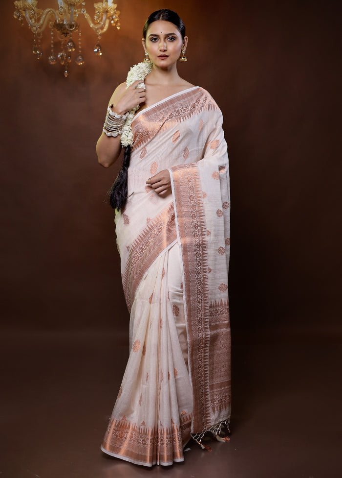 White Dupion Silk Saree With Blouse Piece