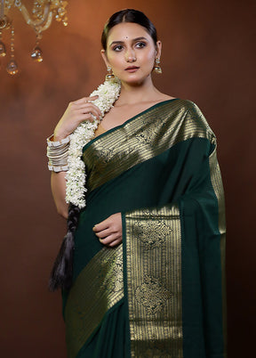 Green Dupion Silk Saree With Blouse Piece