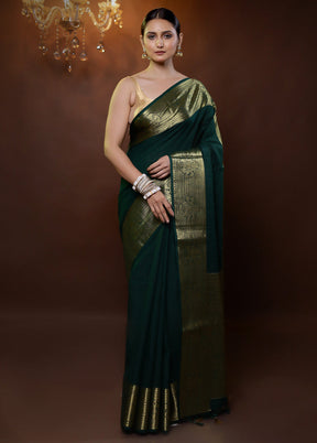 Green Dupion Silk Saree With Blouse Piece