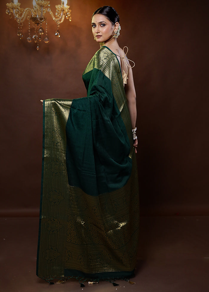 Green Dupion Silk Saree With Blouse Piece