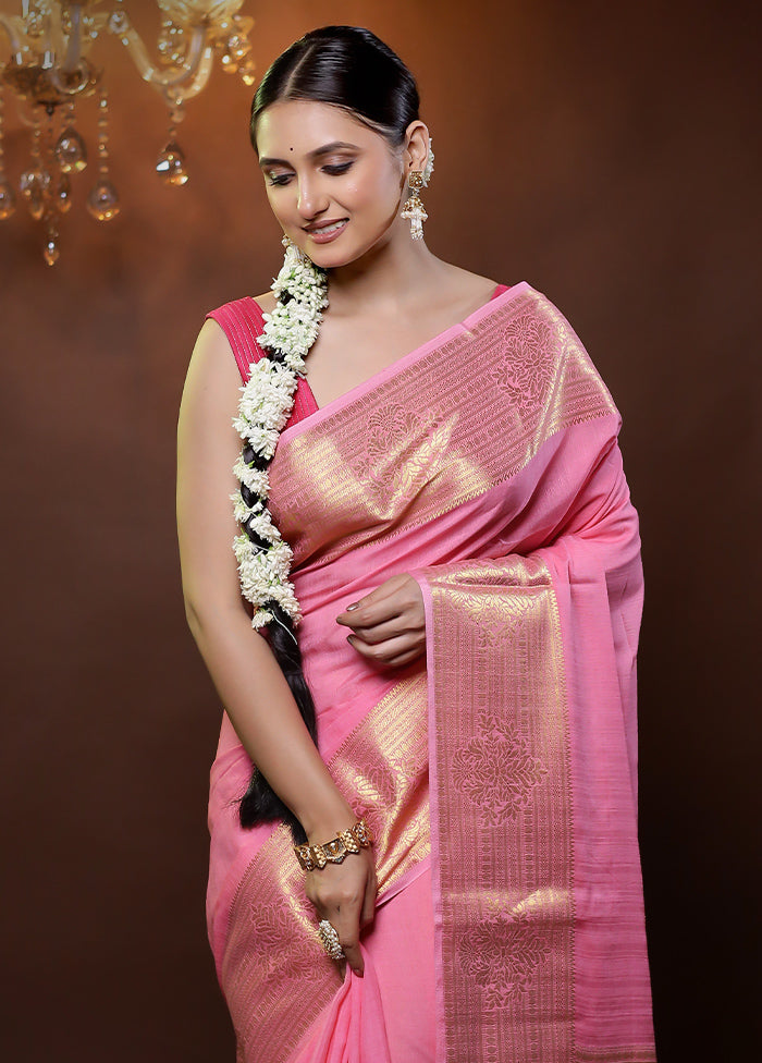 Pink Dupion Silk Saree With Blouse Piece