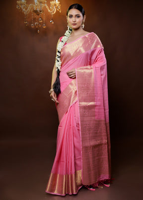 Pink Dupion Silk Saree With Blouse Piece