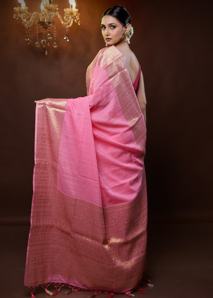 Pink Dupion Silk Saree With Blouse Piece