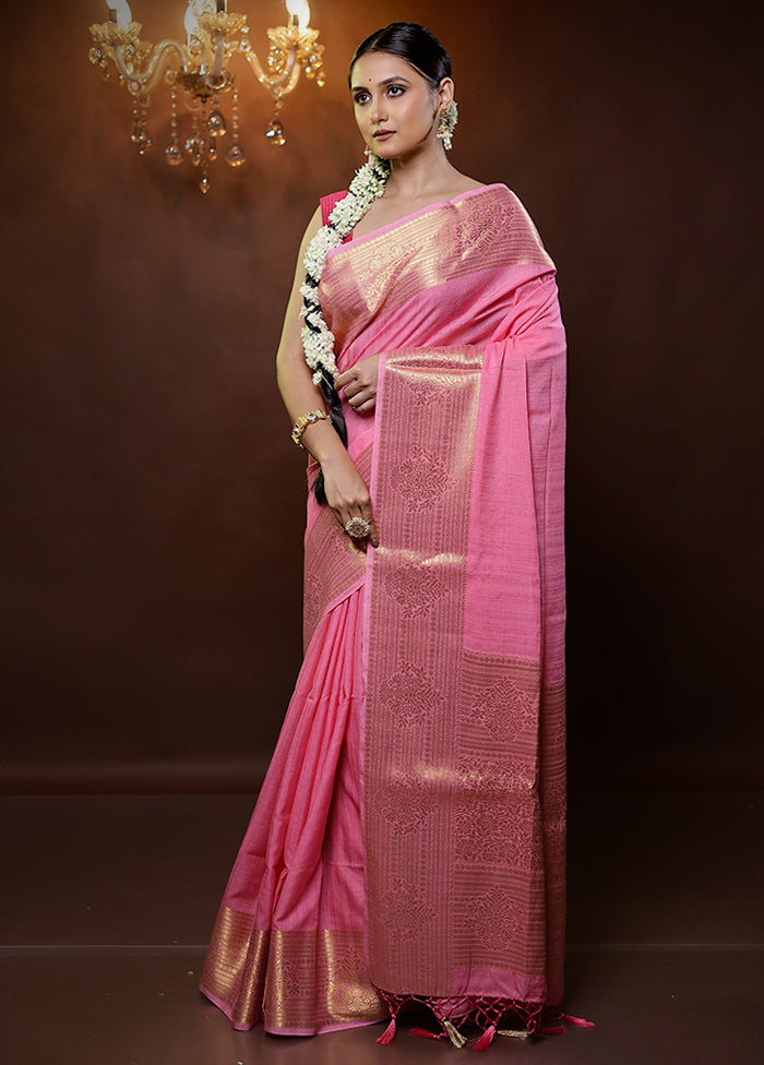 Pink Dupion Silk Saree With Blouse Piece