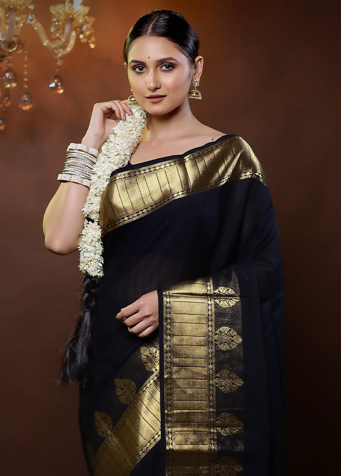 Black Dupion Silk Saree With Blouse Piece