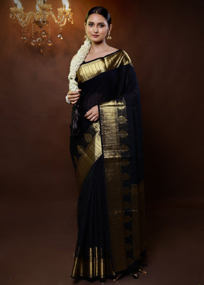 Black Dupion Silk Saree With Blouse Piece