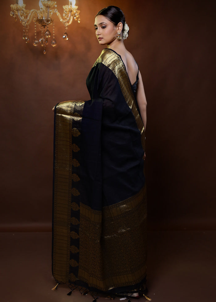 Black Dupion Silk Saree With Blouse Piece