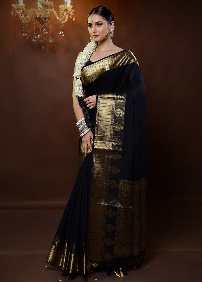 Black Dupion Silk Saree With Blouse Piece