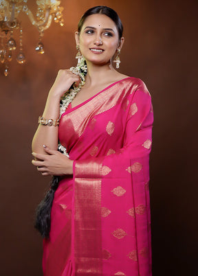 Pink Dupion Silk Saree With Blouse Piece