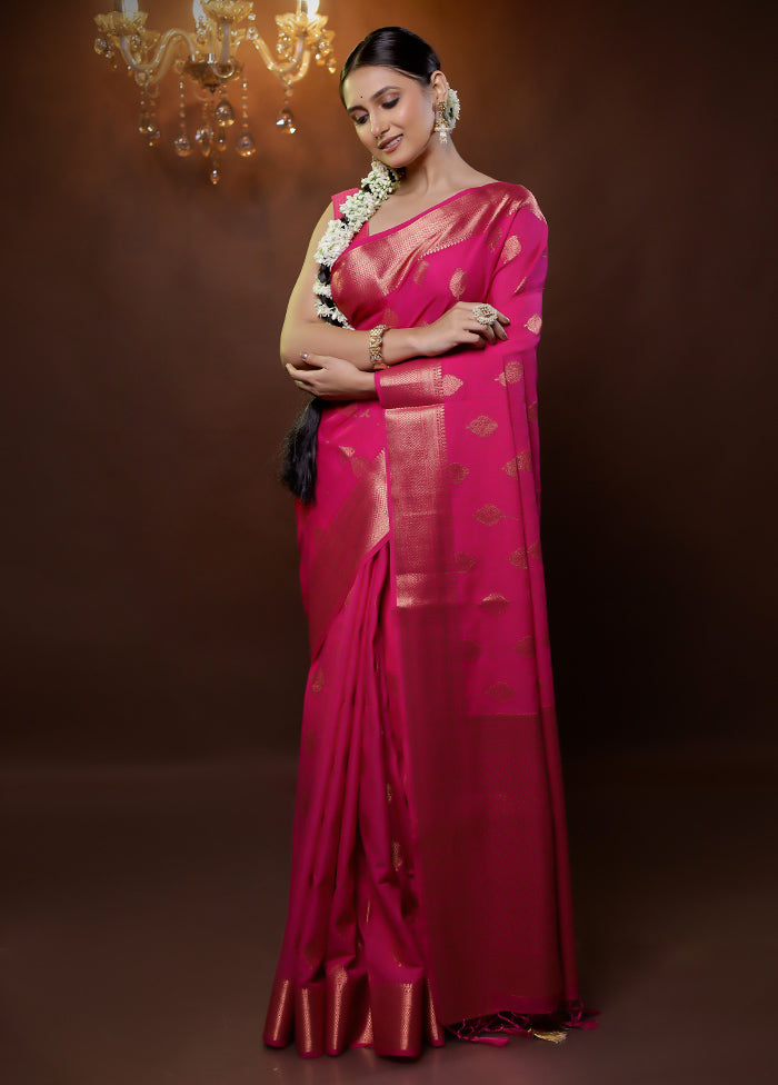 Pink Dupion Silk Saree With Blouse Piece