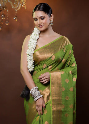 Green Dupion Silk Saree With Blouse Piece