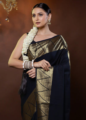 Black Dupion Silk Saree With Blouse Piece