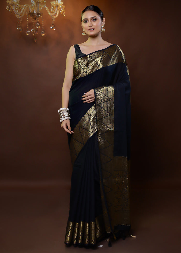 Black Dupion Silk Saree With Blouse Piece