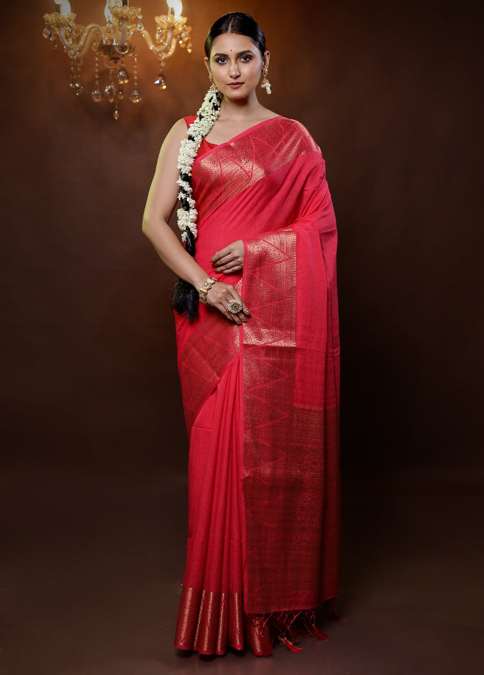 Pink Dupion Silk Saree With Blouse Piece