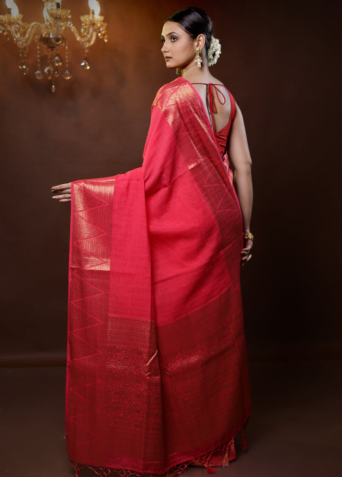 Pink Dupion Silk Saree With Blouse Piece