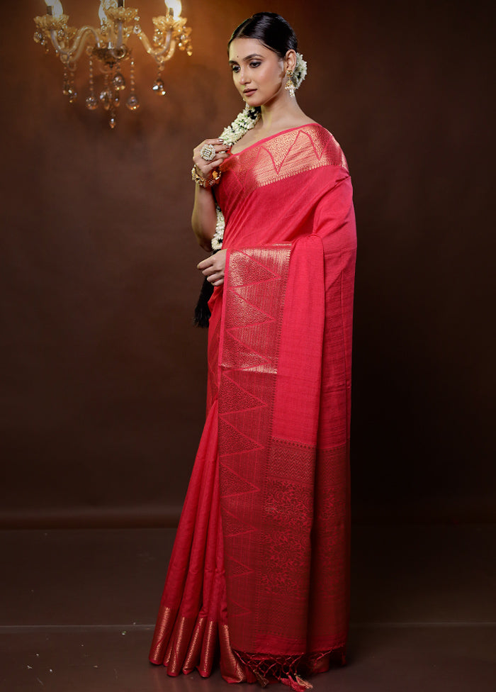 Pink Dupion Silk Saree With Blouse Piece