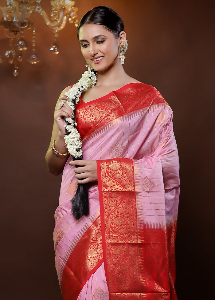 Peach Kanjivaram Silk Saree With Blouse Piece