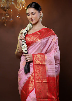 Peach Kanjivaram Silk Saree With Blouse Piece