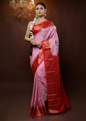 Peach Kanjivaram Silk Saree With Blouse Piece