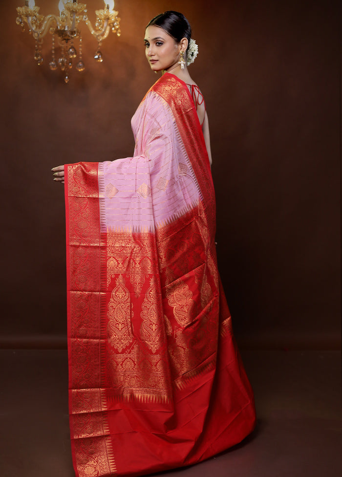 Peach Kanjivaram Silk Saree With Blouse Piece