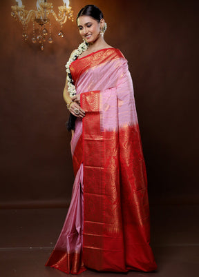 Peach Kanjivaram Silk Saree With Blouse Piece